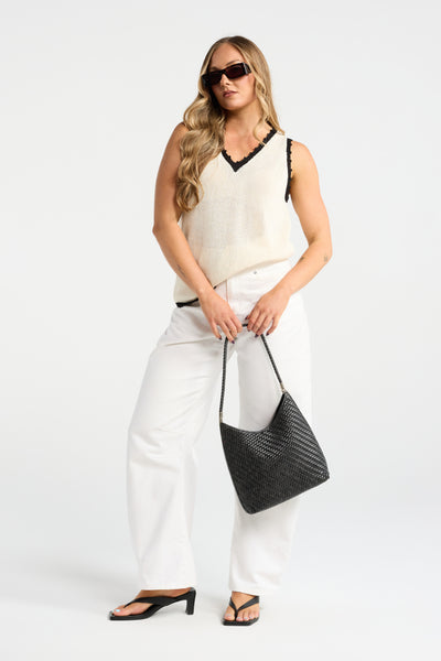 INK INTERTWINE TANK LINEN COTTON BLEND BLACK TRIM WHITE TANK