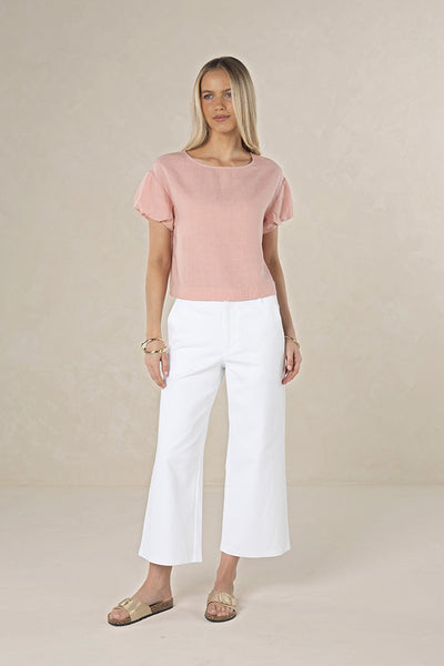 HUMIDITY MARISE TOP PINK GREEN WHITE IVORY LINEN TENCEL TOP