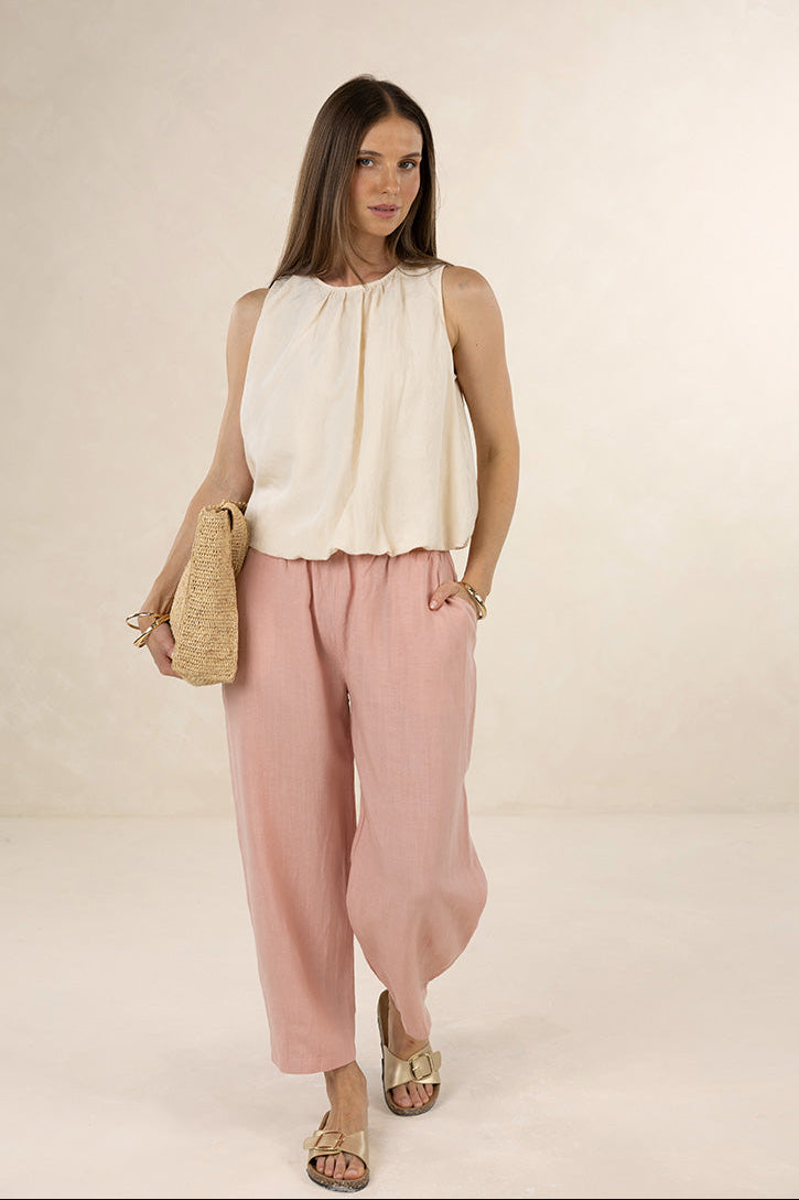 HUMIITY LOLA PANT LINEN TENCEL PINK BARREL PANT