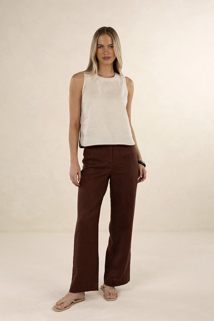 HUMIDITY DELTA PANT CHOCOLATE BROWN LINEN PANT