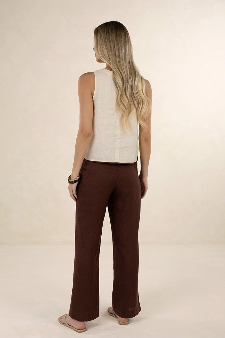 HUMIDITY DELTA PANT CHOCOLATE BROWN LINEN PANT