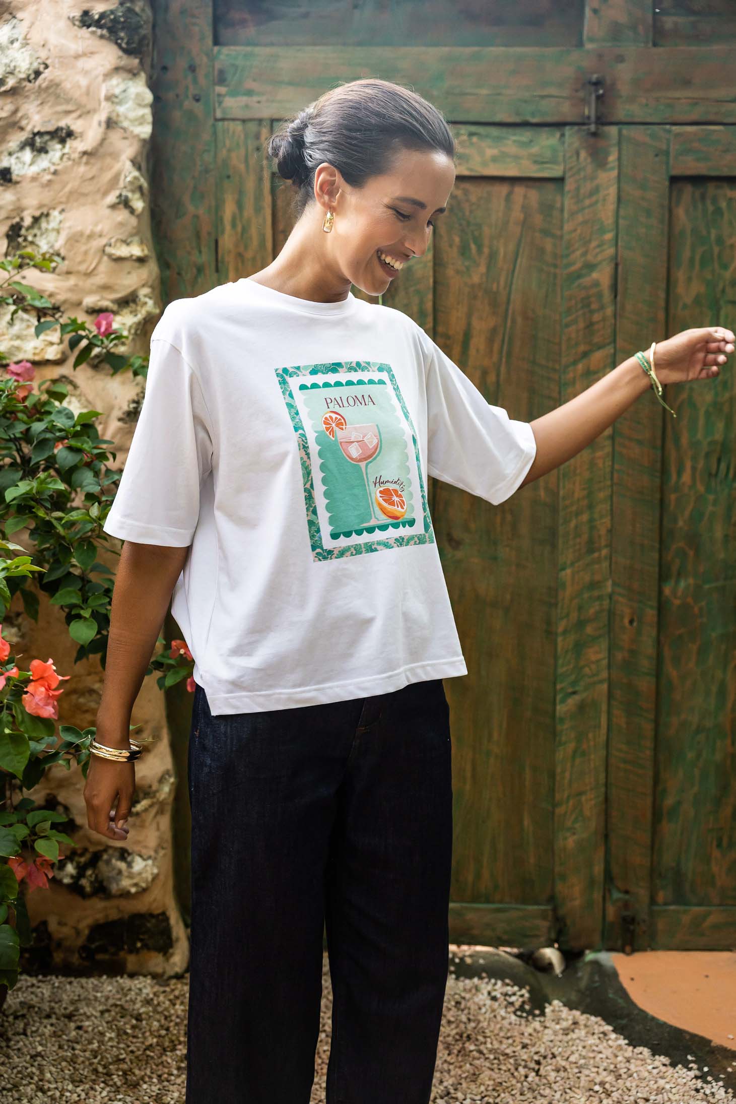 HUMIDITY DAMASK TEE COTTON PRINT TEE WHITE