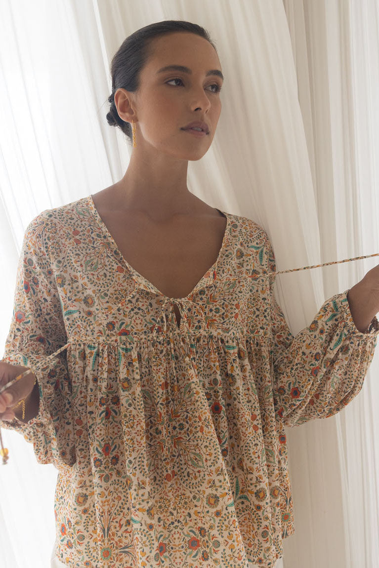 HUMITIY LARA BLOUSE FLORAL TOP COTTON MODAL 