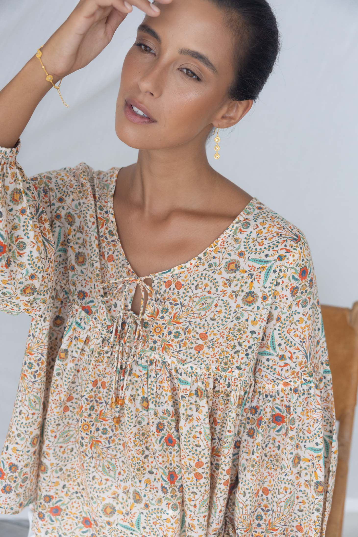 HUMITIY LARA BLOUSE FLORAL TOP COTTON MODAL 
