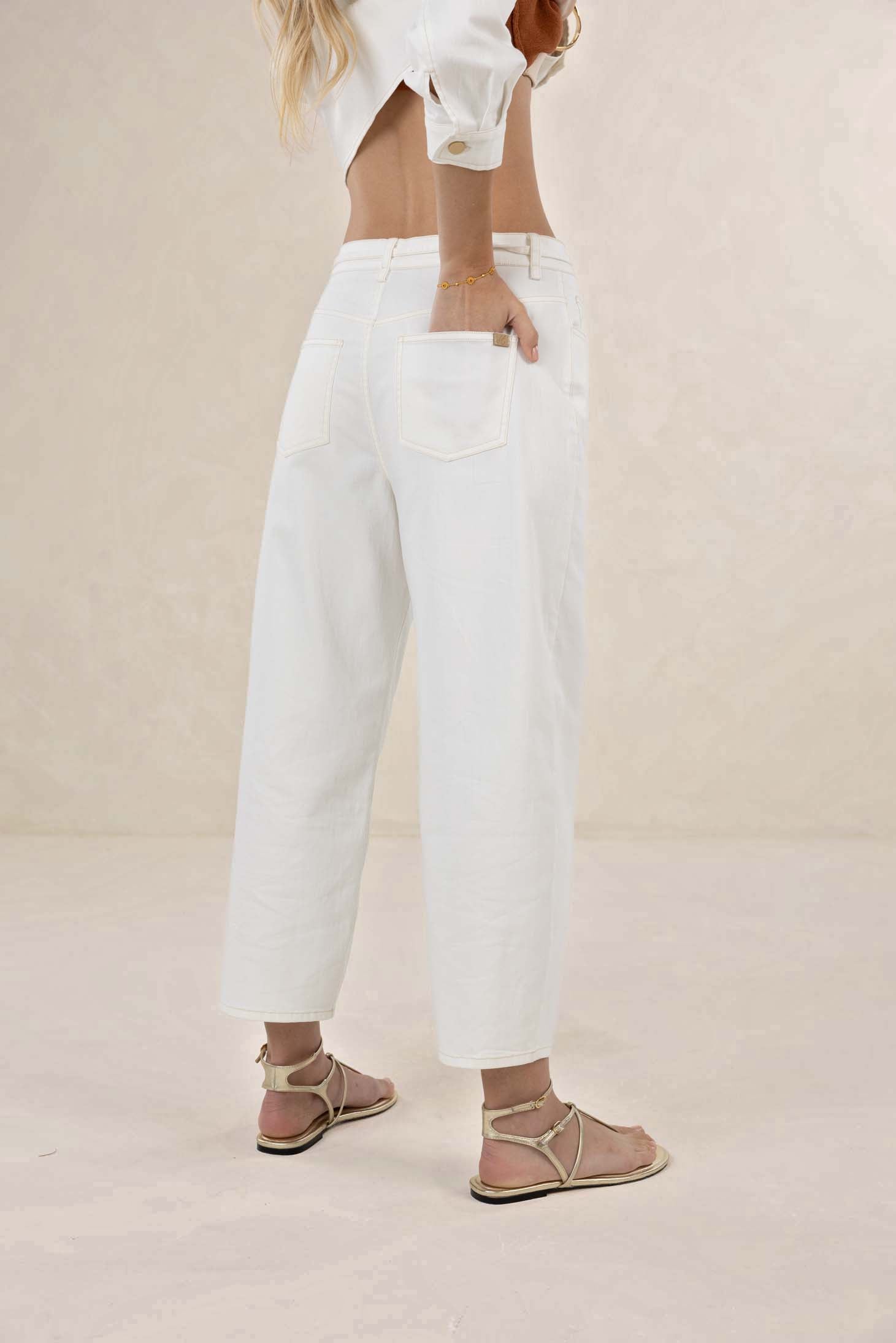HUMIDITY IVY BARREL JEAN COTTON POLYESTER GRACELL INDIGO DARK DENIM IVORY WHITE PANT