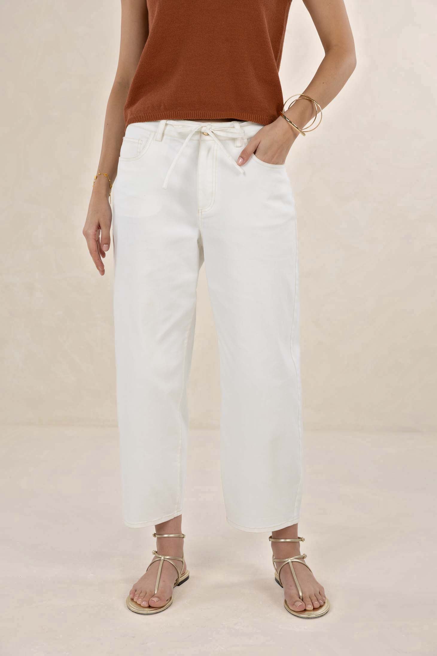 HUMIDITY IVY BARREL JEAN COTTON POLYESTER GRACELL INDIGO DARK DENIM IVORY WHITE PANT