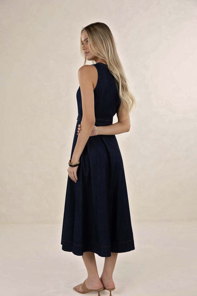 HUMIDITY IVY DENIM MIDI DRESS COTTON POLYESTER GRACELL NAVY