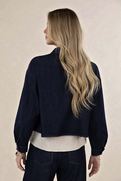 HUMIDITY IVY DENIM JACKET IVORY WHITE DARK DENIM COTTON SPANDEX