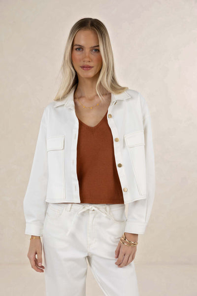 HUMIDITY IVY DENIM JACKET IVORY WHITE DARK DENIM COTTON SPANDEX