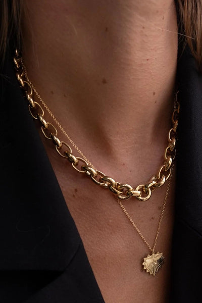 SILK AND STEEL HEIRLOOM NECKLACE GOLD NECKLACE CHUNKY CHAIN LINK CHAIN CHAIN NECKLACE TOGGLE CLASP T BAR CLASP STATEMENT NECKLACE LAYERING NECKLACE CHARM NECKLACE GOLD JEWELLERY GOLD CHAIN HEART CHARM SPIKE CHARM DISC CHARM CHUNKY JEWELLERY BOLD JEWELLERY MODERN JEWELLERY CONTEMPORARY STYLE EVERYDAY JEWELLERY LUXE STYLE MINIMAL STYLE TREND JEWELLERY WOMENS JEWELLERY LAYERING PIECE GIFT IDEA STAINLESS STEEL POLISHED FINISH PREMIUM JEWELLERY FASHION JEWELLERY GOLD ACCESSORIES