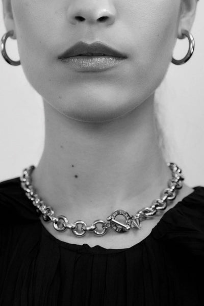 SILK AND STEEL HEIRLOOM NECKLACE SILVER NECKLACE CHUNKY CHAIN LINK CHAIN CHAIN NECKLACE TOGGLE CLASP T BAR CLASP STATEMENT NECKLACE LAYERING NECKLACE CHARM NECKLACE SILVER JEWELLERY SILVER CHAIN HEART CHARM SPIKE CHARM DISC CHARM CHUNKY JEWELLERY BOLD JEWELLERY MODERN JEWELLERY CONTEMPORARY STYLE EVERYDAY JEWELLERY LUXE STYLE MINIMAL STYLE TREND JEWELLERY WOMENS JEWELLERY LAYERING PIECE GIFT IDEA STAINLESS STEEL POLISHED FINISH PREMIUM JEWELLERY FASHION JEWELLERY SILVER ACCESSORIES