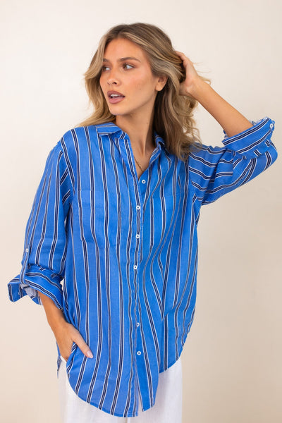 HUT BOYFRIEND LINEN SHIRT BLUE STRIPE