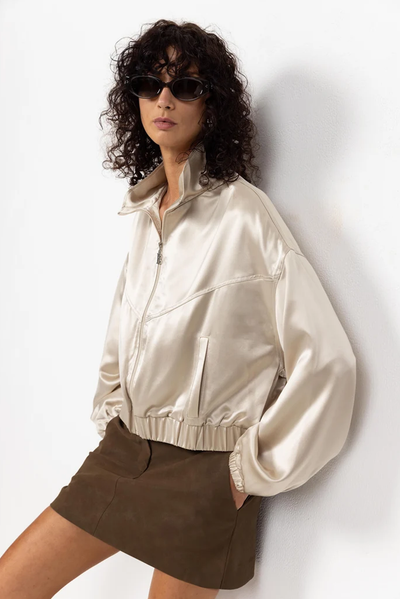 BLAK IGNITE BOMBER STONE SATIN JACKET