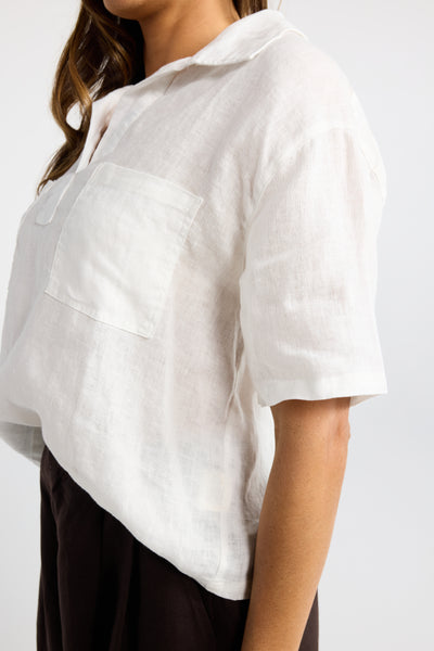 INK JERRI SHIRT WHITE LINEN SHIRT SHORT SLEEVE SHIRT CROPPED SHIRT SHORT SLEEVE SHIRT SUMMER SHIRT SUMMER TOP TOPS LIGHT WEIGHT SHIRT