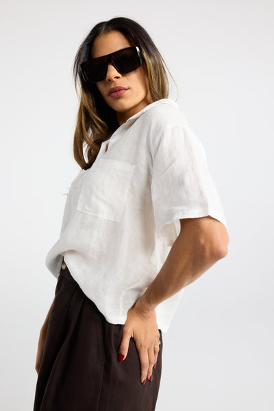 INK JERRI SHIRT WHITE LINEN SHIRT SHORT SLEEVE SHIRT CROPPED SHIRT SHORT SLEEVE SHIRT SUMMER SHIRT SUMMER TOP TOPS LIGHT WEIGHT SHIRT