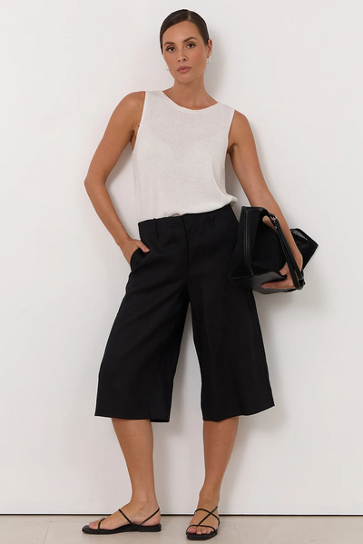 ADORNE JORDANA SHORT LONG SHORT BROWN CHOCOLATE BLACK LINEN