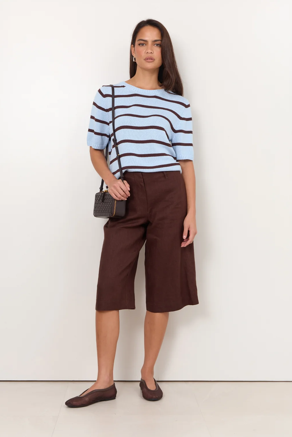 ADORNE JORDANA SHORT LONG SHORT BROWN CHOCOLATE BLACK LINEN