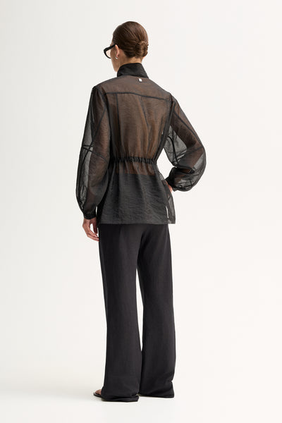 ELKA COLLECTIVE PERRI SHIRT BLACK SHIRT SHEER SHIRT ORGANZA SHIRT SHEER BLOUSE LIGHTWEIGHT SHIRT UTILITY SHIRT BUTTON SHIRT LONG SLEEVE HIGH NECK STATEMENT SHIRT MODERN SHIRT DESIGNER STYLE CONTEMPORARY FASHION MINIMAL STYLE SMART CASUAL ELEVATED BASICS EVERYDAY STYLE LAYERING PIECE BLACK CLOTHING WOMENS SHIRT WOMENS FASHION FASHION SHIRT POCKET SHIRT DRAWSTRING WAIST SEMI SHEER OVERSIZED FIT PREMIUM QUALITY TRANSITIONAL STYLE RESORT WEAR EVENING STYLE CHIC STYLE