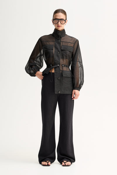 ELKA COLLECTIVE PERRI SHIRT BLACK SHIRT SHEER SHIRT ORGANZA SHIRT SHEER BLOUSE LIGHTWEIGHT SHIRT UTILITY SHIRT BUTTON SHIRT LONG SLEEVE HIGH NECK STATEMENT SHIRT MODERN SHIRT DESIGNER STYLE CONTEMPORARY FASHION MINIMAL STYLE SMART CASUAL ELEVATED BASICS EVERYDAY STYLE LAYERING PIECE BLACK CLOTHING WOMENS SHIRT WOMENS FASHION FASHION SHIRT POCKET SHIRT DRAWSTRING WAIST SEMI SHEER OVERSIZED FIT PREMIUM QUALITY TRANSITIONAL STYLE RESORT WEAR EVENING STYLE CHIC STYLE