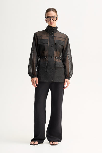 ELKA COLLECTIVE PERRI SHIRT BLACK SHIRT SHEER SHIRT ORGANZA SHIRT SHEER BLOUSE LIGHTWEIGHT SHIRT UTILITY SHIRT BUTTON SHIRT LONG SLEEVE HIGH NECK STATEMENT SHIRT MODERN SHIRT DESIGNER STYLE CONTEMPORARY FASHION MINIMAL STYLE SMART CASUAL ELEVATED BASICS EVERYDAY STYLE LAYERING PIECE BLACK CLOTHING WOMENS SHIRT WOMENS FASHION FASHION SHIRT POCKET SHIRT DRAWSTRING WAIST SEMI SHEER OVERSIZED FIT PREMIUM QUALITY TRANSITIONAL STYLE RESORT WEAR EVENING STYLE CHIC STYLE