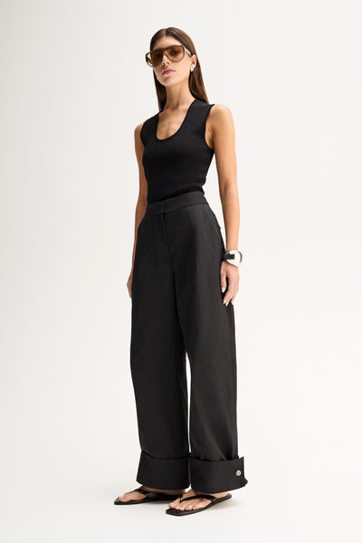 ELKA COLLECTIVE EVERETT PANT BLACK PANTS WIDE LEG PANTS TAILORED PANTS HIGH WAIST TROUSERS BLACK TROUSERS WIDE LEG TROUSERS PALAZZO PANTS SMART TROUSERS TAILORED FIT MINIMAL STYLE MODERN STYLE CONTEMPORARY FASHION ELEVATED BASICS EVERYDAY STYLE SMART CASUAL WORKWEAR WOMENS PANTS WOMENS TROUSERS BLACK CLOTHING RELAXED FIT PREMIUM QUALITY LUXE STYLE CLASSIC STYLE WARDROBE STAPLE OFFICE STYLE RESORT WEAR FULL LENGTH PANTS TURN UP HEM CHIC STYLE