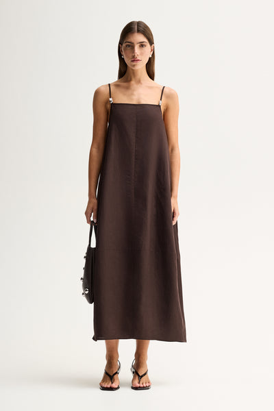 ELKA COLLECTIVE CARLO MAXI DRESS CHOCOLATE BROWN MIDI 