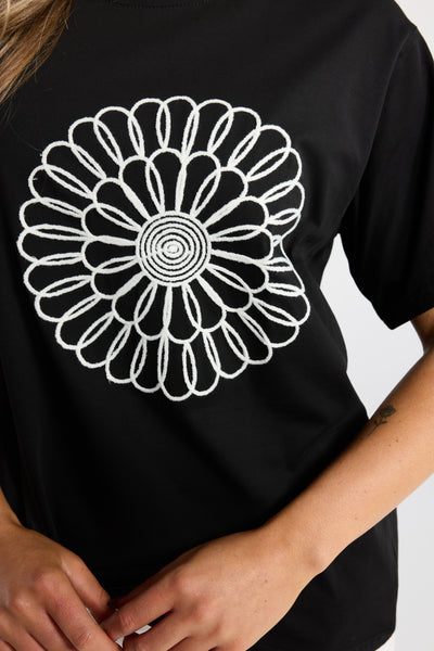 INK KALEIDOSCOPE TEE BLACK KHAKI WHITE EMROIDERED TSHIRT EMBROIDERED TOP FLOWER TSHIRT FLOWER TOP ASYMETRIC TOP ASYMETRIC TSHIRT