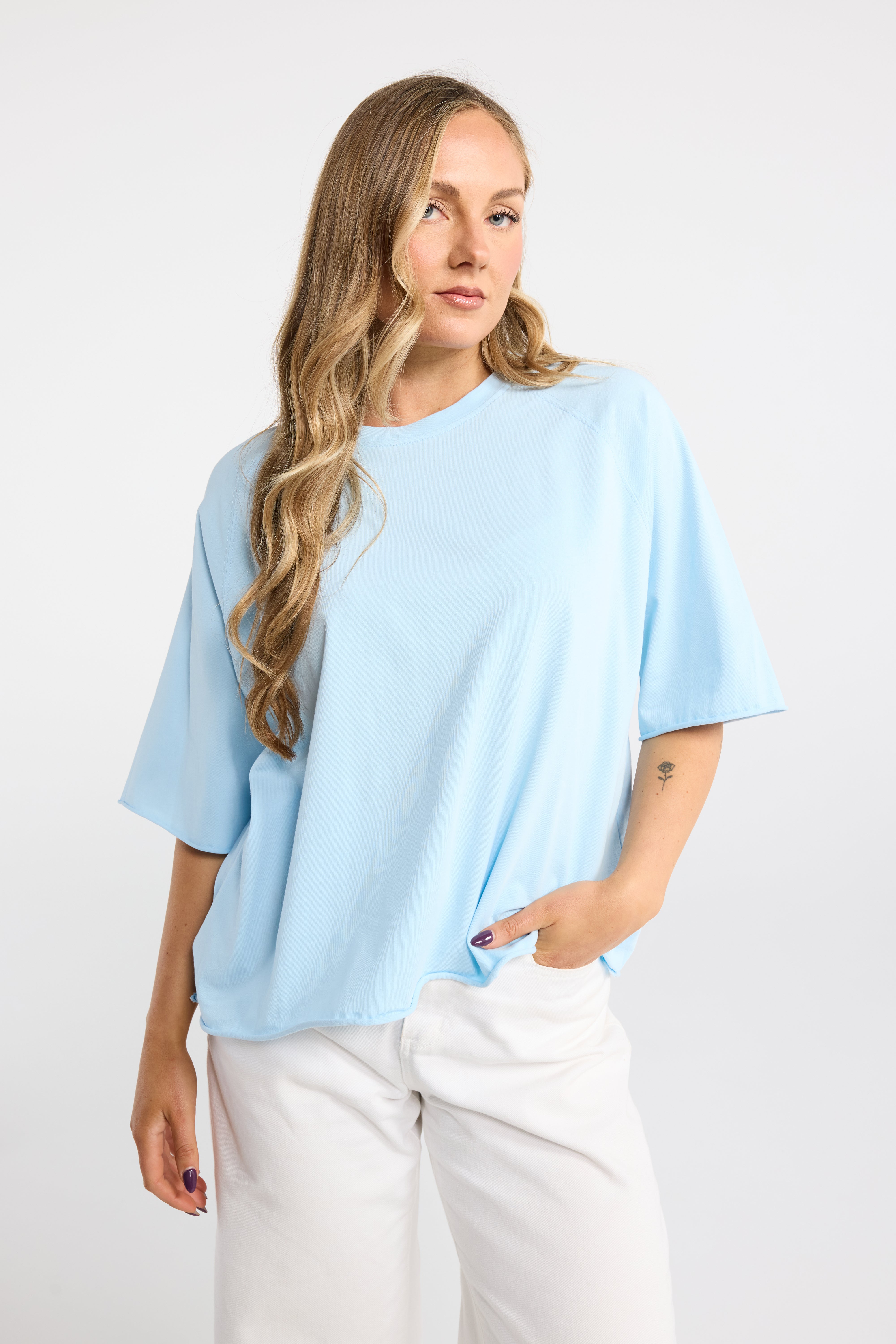 INK KAY TEE BLUE PINK BOYFRIEND TEE RAGLAN SLEEVE TEE TSHIRT RAW EDGE OVERSIZED TSHIRT OVERSIZED TEE SUMMER TEE BABY BLUE TEE PINK TEE 
