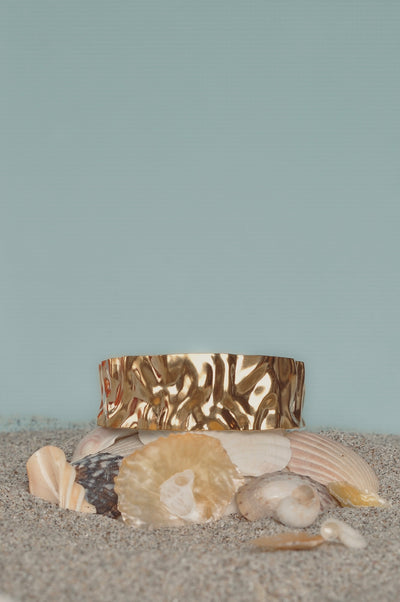WENDYS KIKI BANGLE GOLD TEXTURED MELTED LIKE BANGLE ADJUSTABLE ARM CUFF