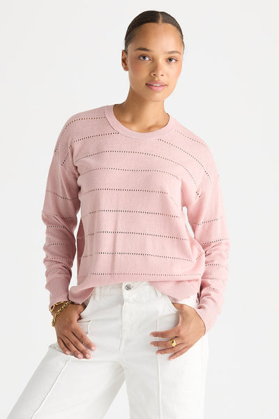 LD + CO TEXTURED LINEN JUMPER ICED ROSE WHITE KNIT SWEATER