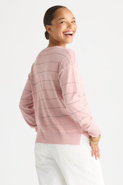 LD + CO TEXTURED LINEN JUMPER ICED ROSE WHITE KNIT SWEATER