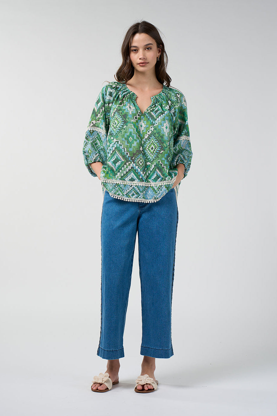 LOOBIES STORY SINHALA TOP GREEN RAMIE TOP BLOUSE