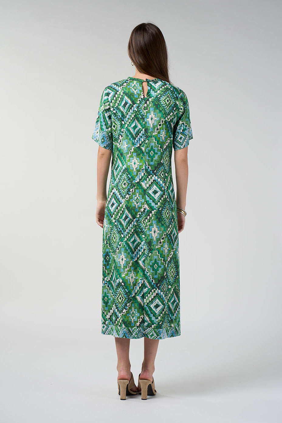 LOOBIES STORY SHINHALA DRESS VISCOSE RAYON SPANDEX GREEN PRINT MIDI DRESS