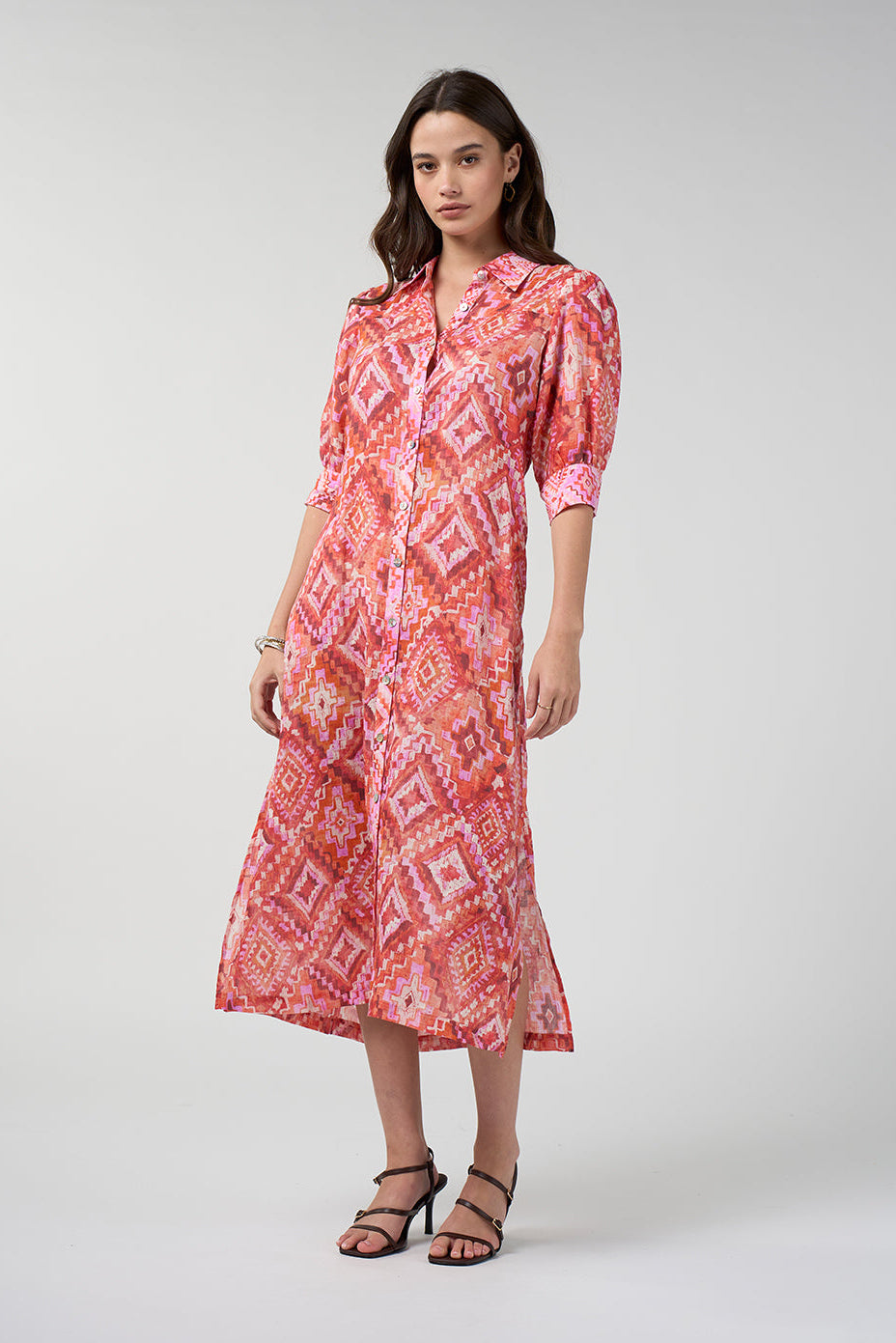 LOOBIES STORY SINHALA SHIRT DRESS RAMIE PINK MIDI DRESS