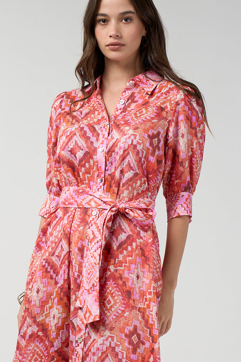 LOOBIES STORY SINHALA SHIRT DRESS RAMIE PINK MIDI DRESS