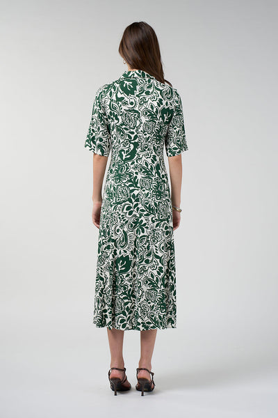 LOOBIES STORY TEARDROP SHIRT DRESS VISCOSE RAYON SPANDEX GREEN MIDI DRESS