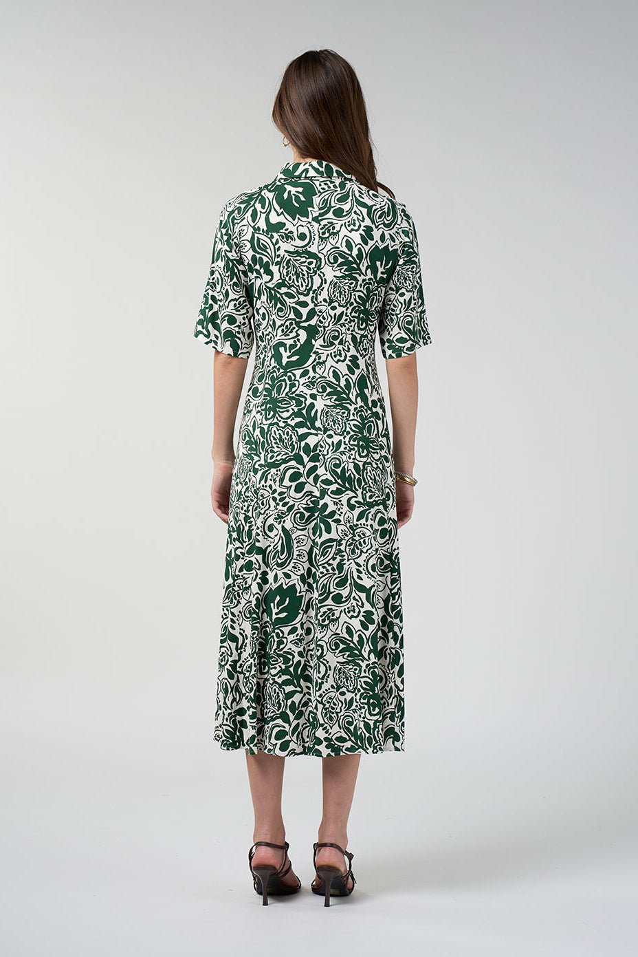 LOOBIES STORY TEARDROP SHIRT DRESS VISCOSE RAYON SPANDEX GREEN MIDI DRESS
