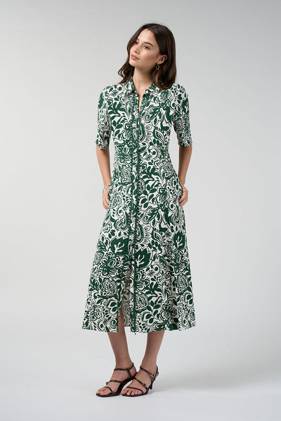LOOBIES STORY TEARDROP SHIRT DRESS VISCOSE RAYON SPANDEX GREEN MIDI DRESS