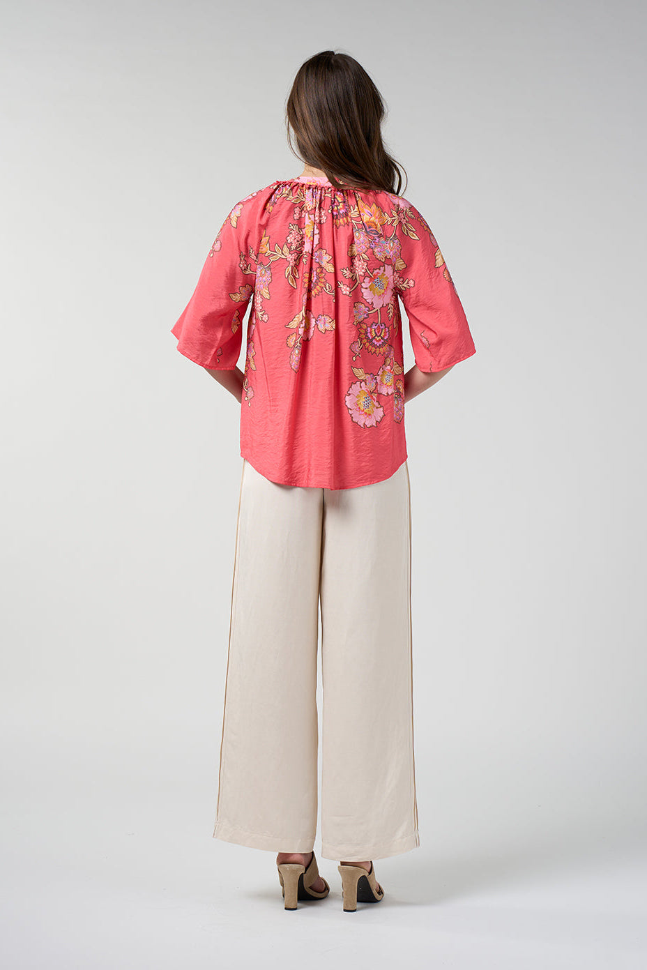 LOOBIES STORY MIRISSA TOP RAYON NYLON CORAL INDIGO FLORAL BLOUSE