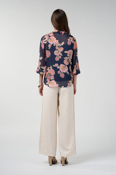 LOOBIES STORY MIRISSA BLOUSE VISCOSE NAVY INDIGO PINK FLORAL TOP