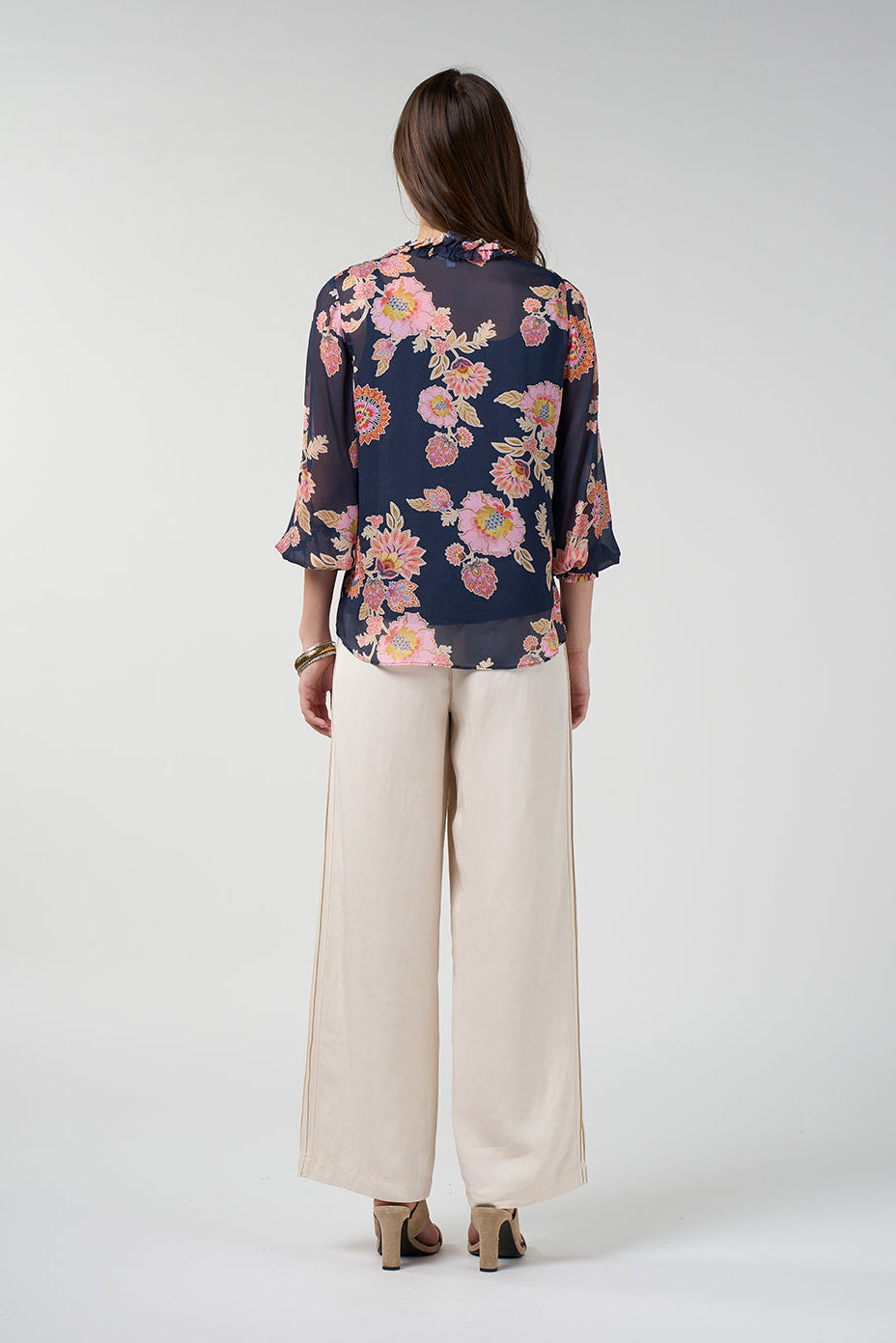 LOOBIES STORY MIRISSA BLOUSE VISCOSE NAVY INDIGO PINK FLORAL TOP