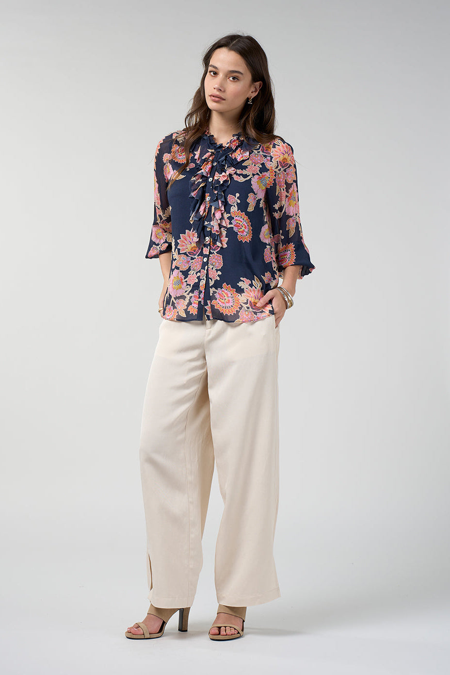LOOBIES STORY MIRISSA BLOUSE VISCOSE NAVY INDIGO PINK FLORAL TOP