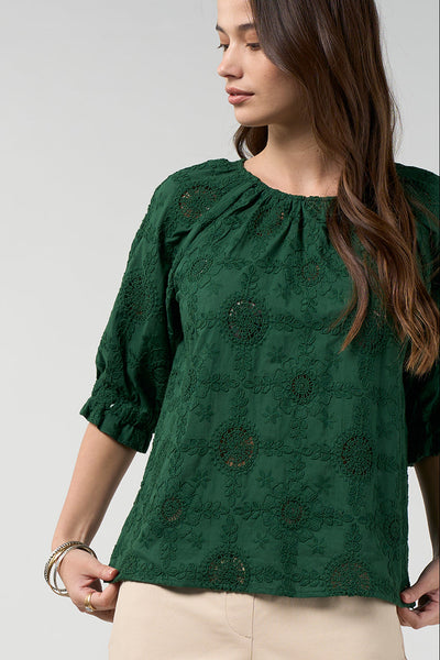 LOOBIES STORY ASMITA TOP COTTON PINK GREEN WHITE BLOUSE EMBROIDERED