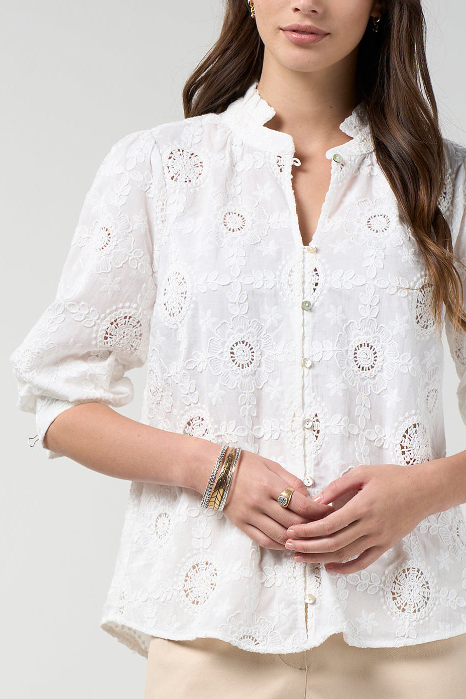 LOOBIES STORY ASMITA SHIRT COTTON TOP WHITE IVORY BLOUSE
