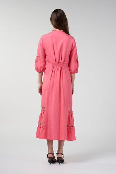 LOOBIES STORY SHALINI MIDI DRESS PINK CORAL TENCEL LINEN 