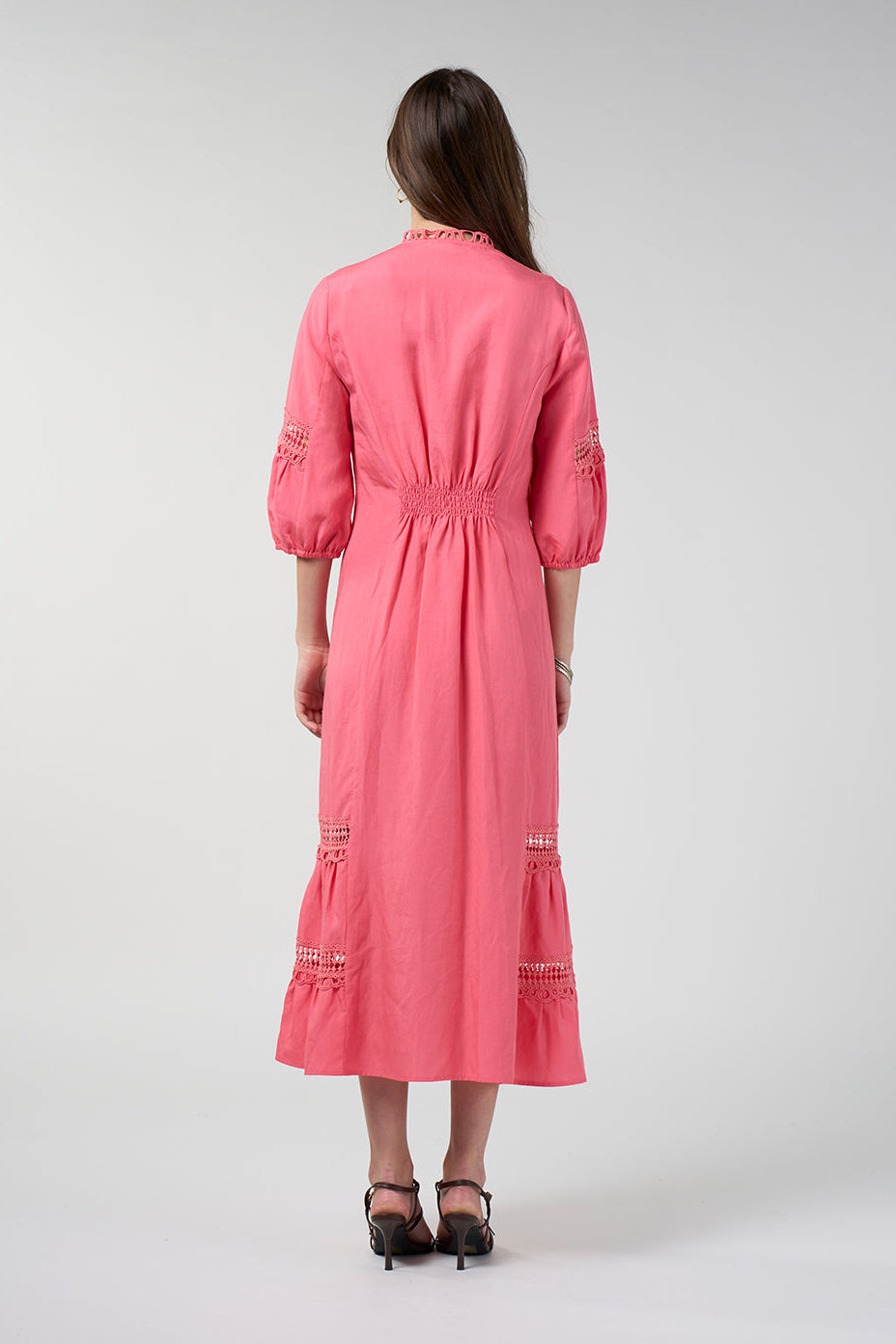 LOOBIES STORY SHALINI MIDI DRESS PINK CORAL TENCEL LINEN 