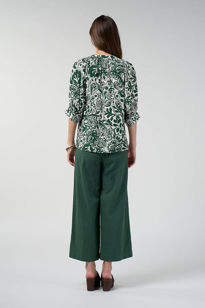 LOOBIES STORY TEARDROP TOP SILK RAYON GREEN BLOUSE