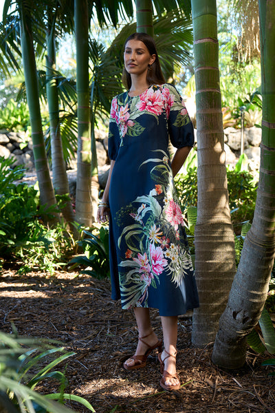 AYANA DRESS NAVY TROPICAL FLORAL