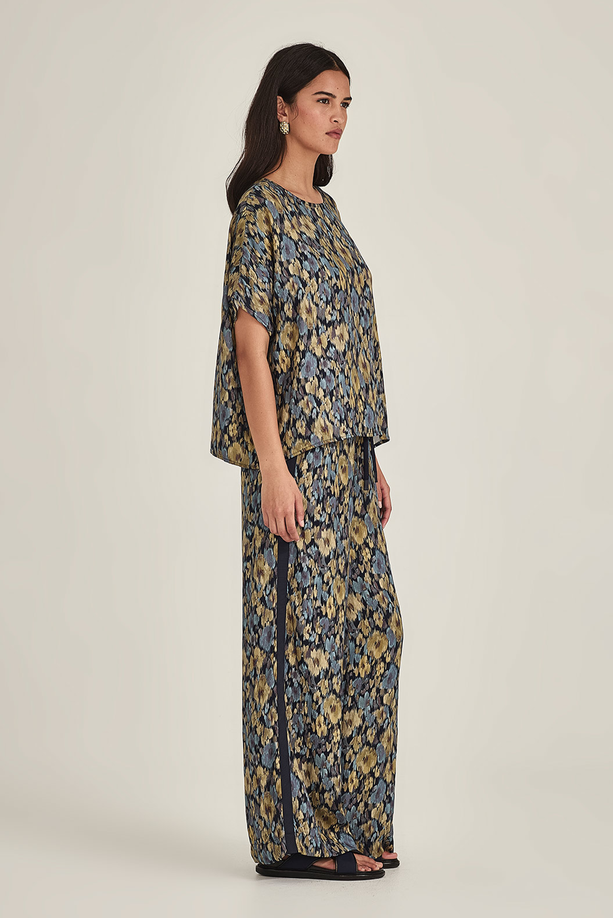 SILLS LUCINDA PRINT TOP COTTON LINEN POLYESTER FLORAL PRINT