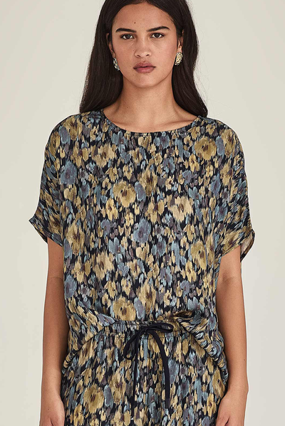 SILLS LUCINDA PRINT TOP COTTON LINEN POLYESTER FLORAL PRINT